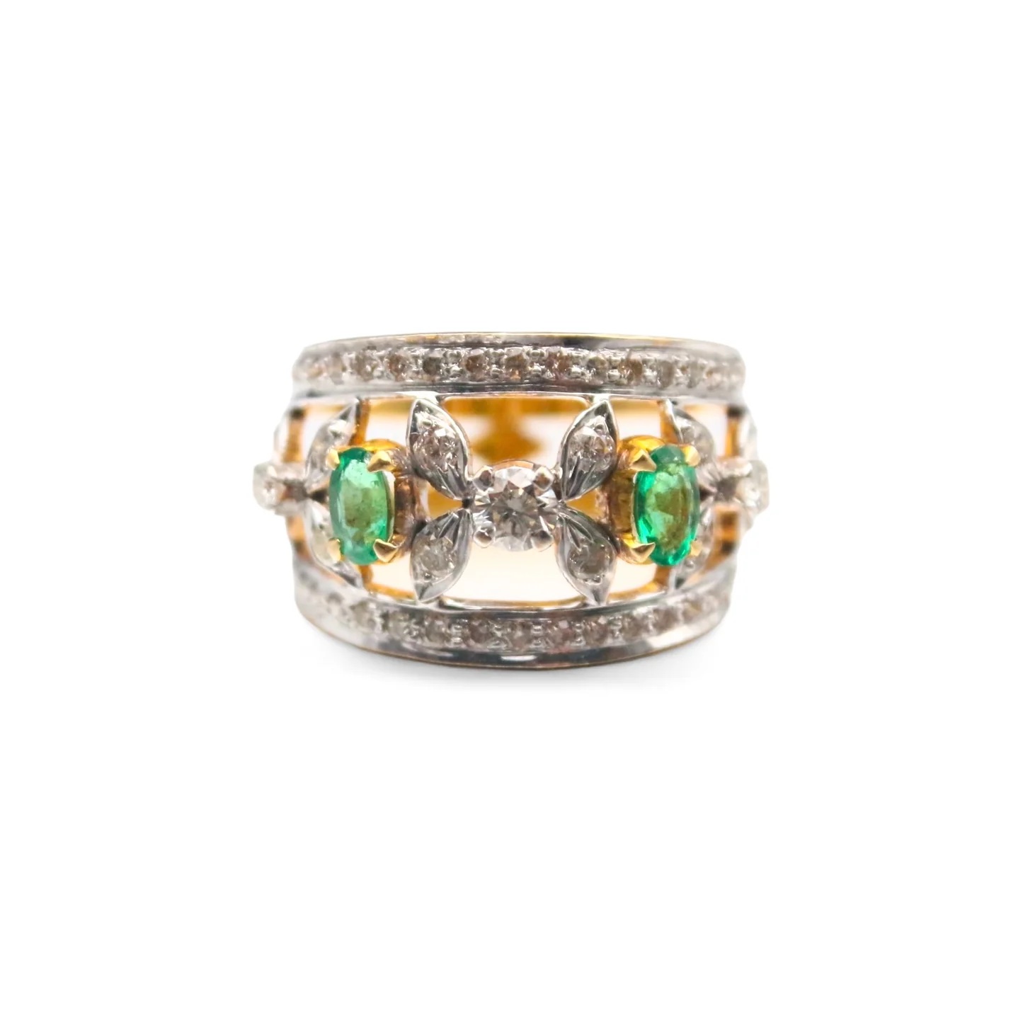 Laurenti 18k white gold diamond and emerald ring 1ct diamond .40 ctw emerald. 